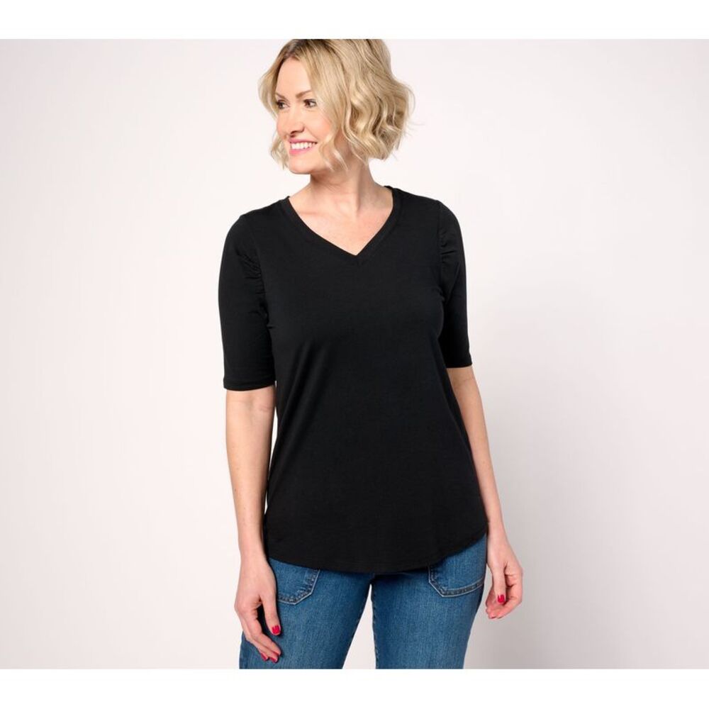 Anybody Women's Top Sz XL Cozy Knit Elbow Puff Sleeve Black A689695